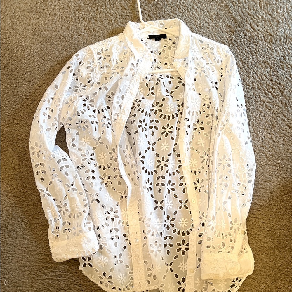 J Crew white embroidered eyelet shirt